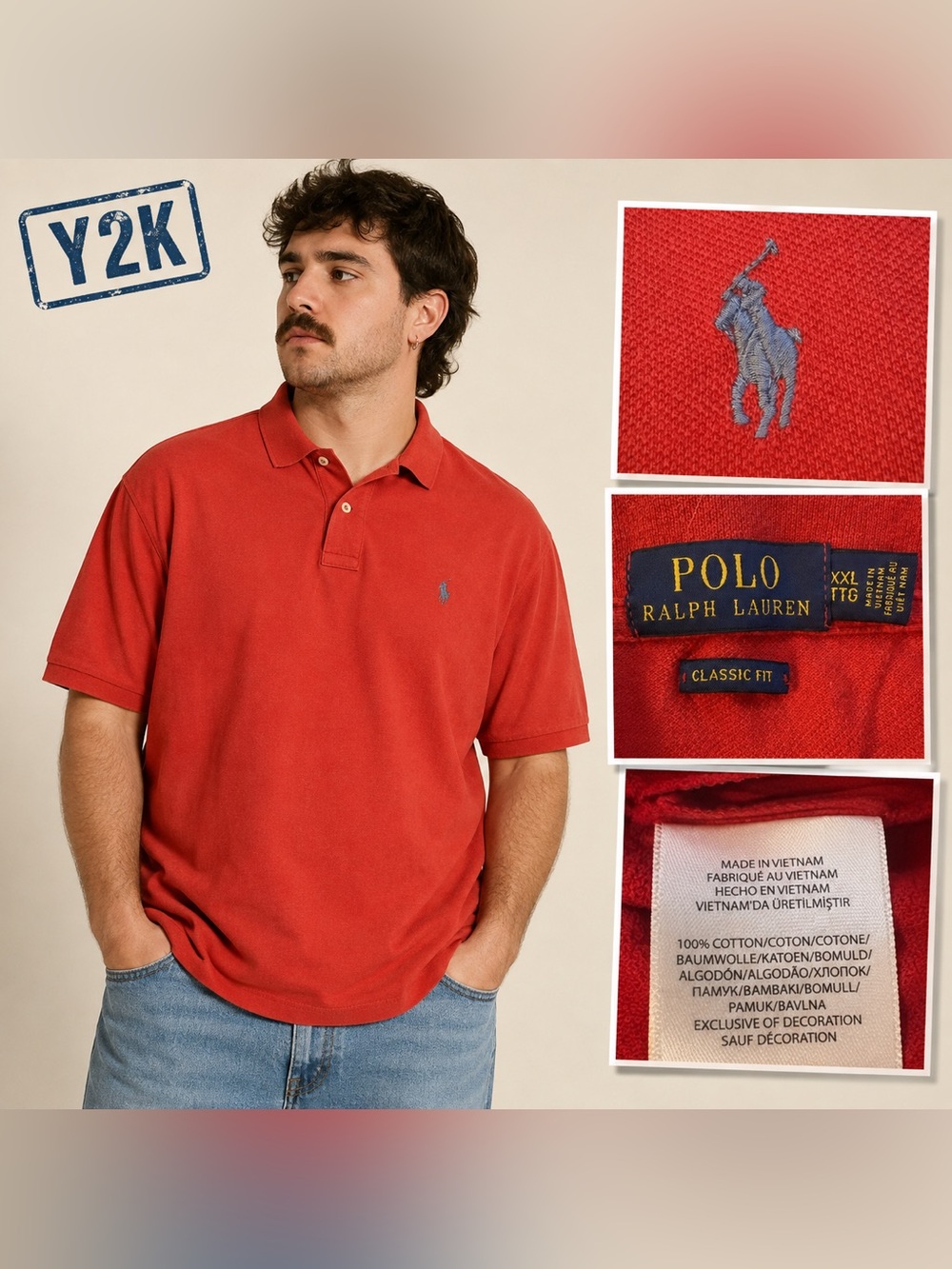 Y2K Polo Ralph Lauren Men’s XXL Red Classic Fit Cotton Pique’ Polo